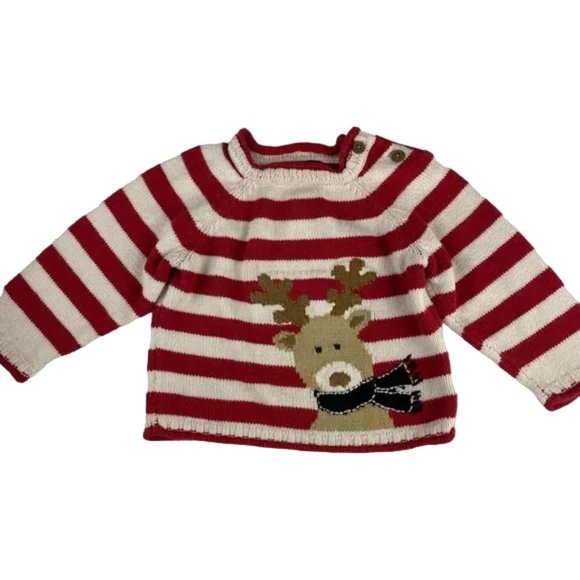 1989 Place Red & White Striped Christmas Reindeer Knit Sweater 12 M… - Picture 1 of 8